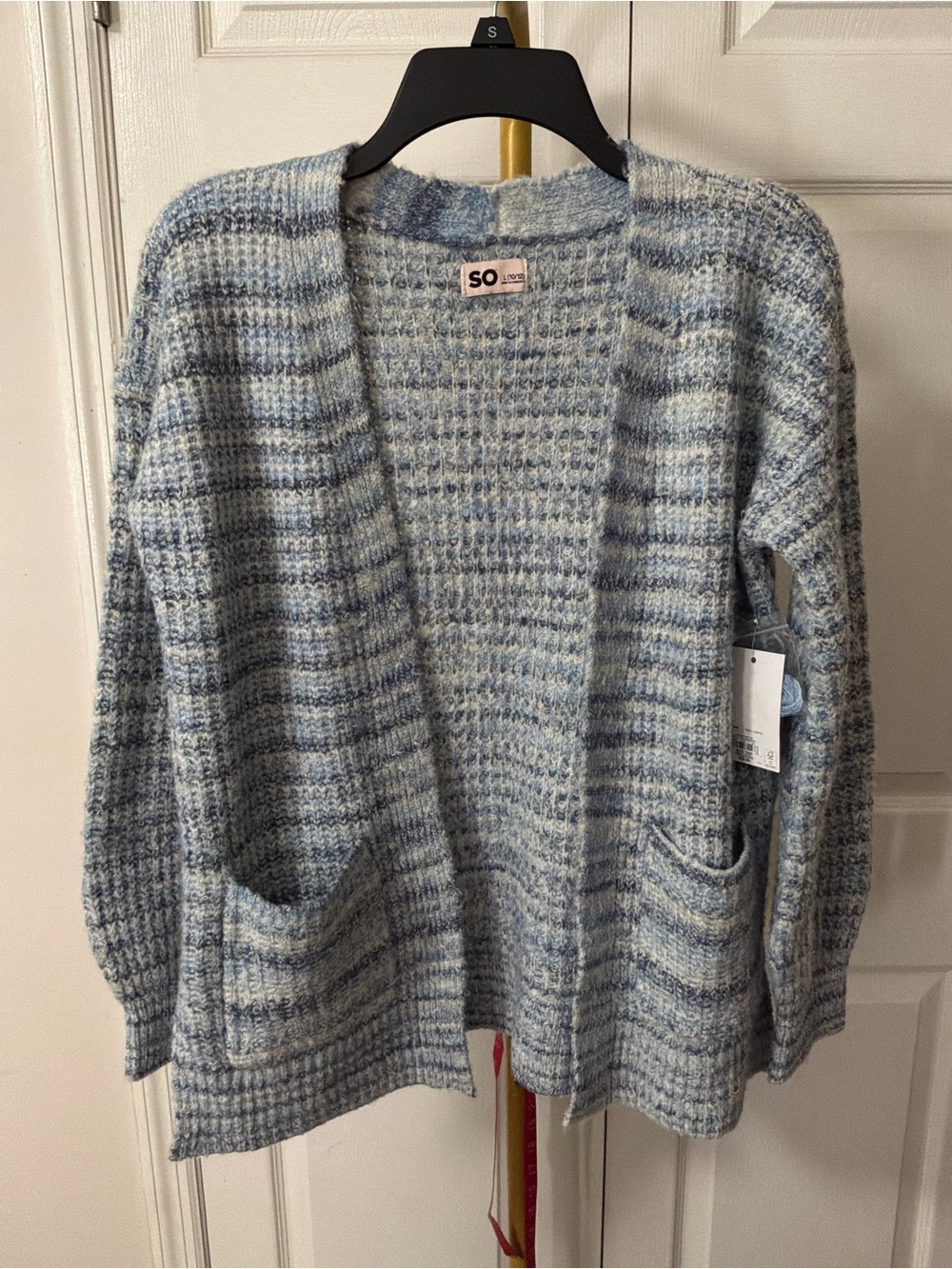 SO Blue and Gray Striped Open-Front Cardigan Kids Size 10/12